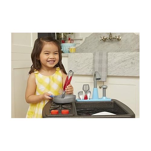  Little Tikes First Sink & Stove Realistic Pretend Play Kitchen Appliance for Kids, Includes 13 Cooking Accessories, Ages 3+ Multi-Color