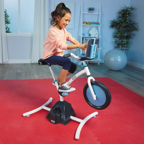  Little Tikes Pelican Explore & Fit Cycle Fun Adjustable Fitness Exercise Equipment for Kids Stationary Bike w Videos, Built-in Bluetooth Speaker- Gifts for Kid, Toys for Boys Girls