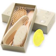 [아마존베스트]Little Tinkers World Wooden Baby Hair Brush and Comb Set (4-Piece) for Newborns and Toddlers | Ideal for Baby...