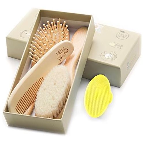  [아마존베스트]Little Tinkers World Wooden Baby Hair Brush and Comb Set (4-Piece) for Newborns and Toddlers | Ideal for Baby...