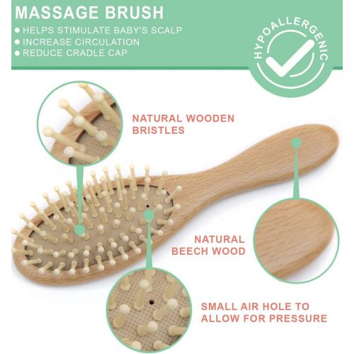  [아마존베스트]Little Tinkers World Wooden Baby Hair Brush and Comb Set (4-Piece) for Newborns and Toddlers | Ideal for Baby...