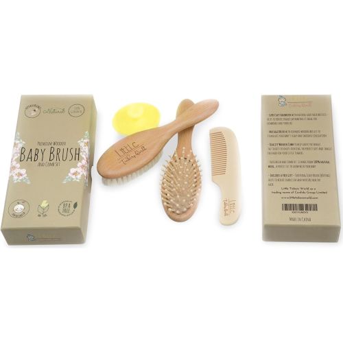  [아마존베스트]Little Tinkers World Wooden Baby Hair Brush and Comb Set (4-Piece) for Newborns and Toddlers | Ideal for Baby...