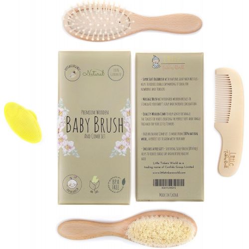  [아마존베스트]Little Tinkers World Wooden Baby Hair Brush and Comb Set (4-Piece) for Newborns and Toddlers | Ideal for Baby...