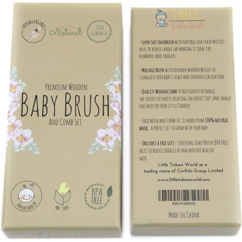  [아마존베스트]Little Tinkers World Wooden Baby Hair Brush and Comb Set (4-Piece) for Newborns and Toddlers | Ideal for Baby...