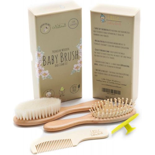  [아마존베스트]Little Tinkers World Wooden Baby Hair Brush and Comb Set (4-Piece) for Newborns and Toddlers | Ideal for Baby...