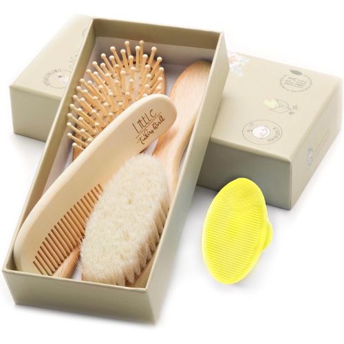  [아마존베스트]Little Tinkers World Wooden Baby Hair Brush and Comb Set (4-Piece) for Newborns and Toddlers | Ideal for Baby...