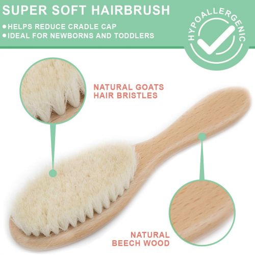  [아마존베스트]Little Tinkers World Wooden Baby Hair Brush - Healthcare and Grooming for Newborns & Toddlers, Ideal for Cradle...