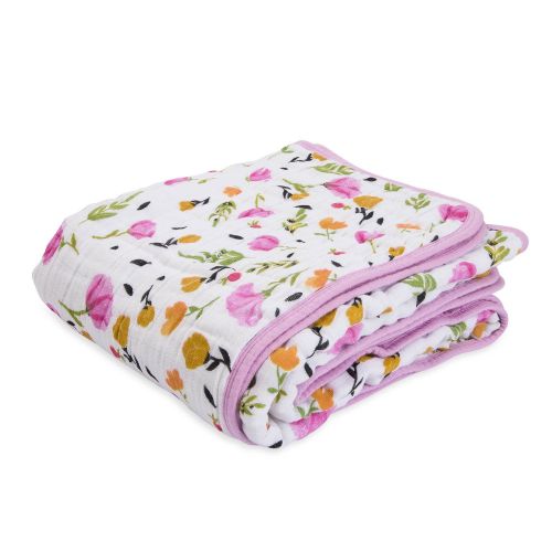  Little Unicorn Cotton Muslin Blanket Quilt - Berry & Bloom, Purple, Pink, Yellow