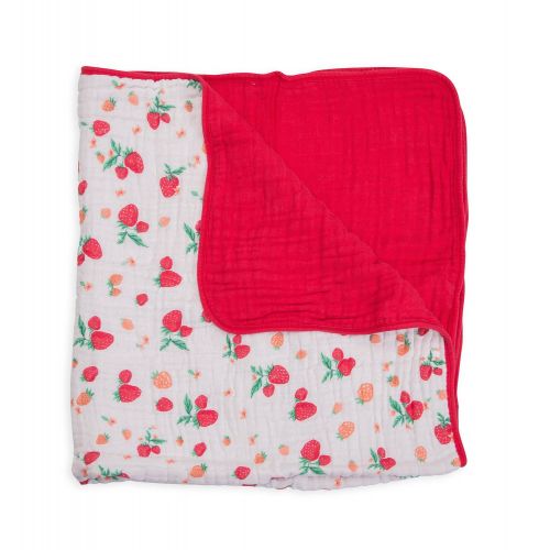  Little Unicorn Cotton Muslin Blanket Quilt - Strawberry, Red