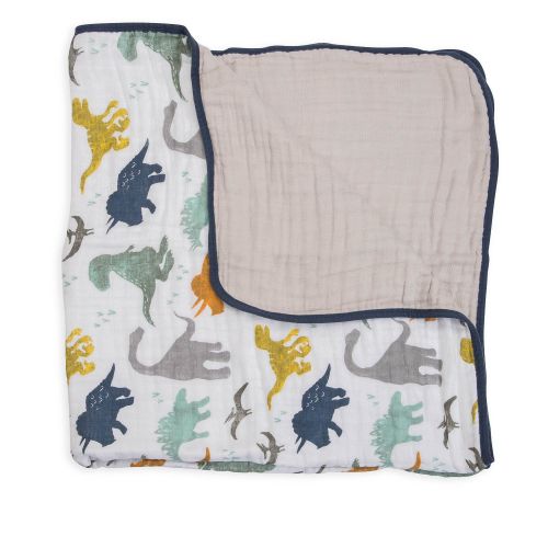 Little Unicorn Cotton Muslin Blanket Quilt- Dino Friends, Blue, Green, Navy