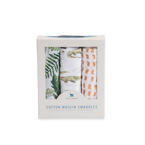  Little Unicorn Cotton Muslin Swaddle Blankets 3 Pack - Gators Set