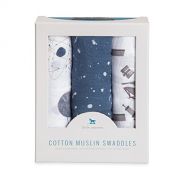 Little Unicorn Cotton Muslin Swaddle Blankets (set Of 3) - Ground Control, Blue, Brown, Black