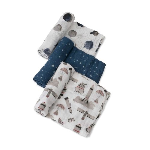  Little Unicorn Cotton Muslin Swaddle Blankets (set Of 3) - Ground Control, Blue, Brown, Black