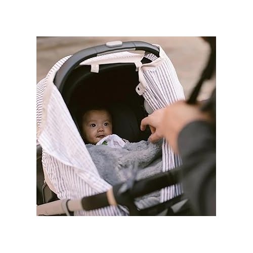  Little Unicorn 100% Cotton Muslin Car Seat Canopy | Super Soft Lightweight Cover with Window | Breathable | Magnetic Closure | Baby and Infant | Machine Washable | Shower Gift | Grey Stripe