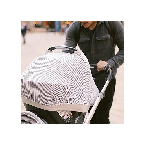  Little Unicorn 100% Cotton Muslin Car Seat Canopy | Super Soft Lightweight Cover with Window | Breathable | Magnetic Closure | Baby and Infant | Machine Washable | Shower Gift | Grey Stripe