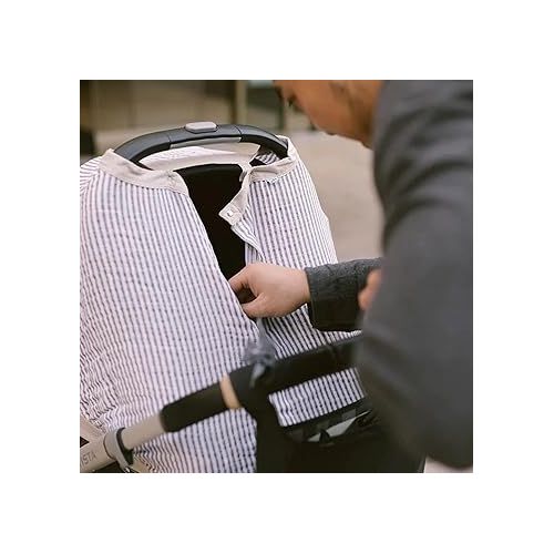  Little Unicorn 100% Cotton Muslin Car Seat Canopy | Super Soft Lightweight Cover with Window | Breathable | Magnetic Closure | Baby and Infant | Machine Washable | Shower Gift | Grey Stripe