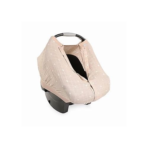  Little Unicorn 100% Cotton Muslin Car Seat Canopy | Super Soft Lightweight Cover with Window | Breathable | Magnetic Closure | Baby and Infant | Machine Washable | Shower Gift | Taupe Cross