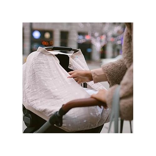  Little Unicorn 100% Cotton Muslin Car Seat Canopy | Super Soft Lightweight Cover with Window | Breathable | Magnetic Closure | Baby and Infant | Machine Washable | Shower Gift | Taupe Cross