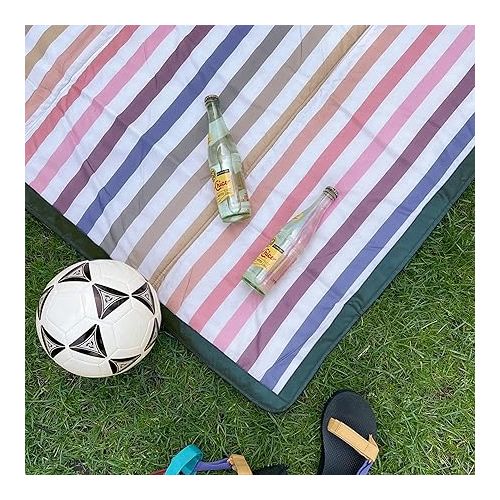  Little Unicorn Outdoor Family Picnic & Beach Blanket, Water-Resistant, Compact Fold, Large Size, 5 x 7 feet, (Chroma Rugby Stripe)