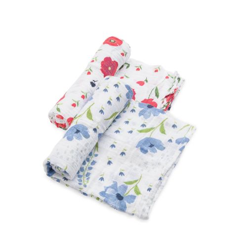  Little Unicorn Organic Cotton Muslin Swaddle 2 Pack - Summer Poppy Set