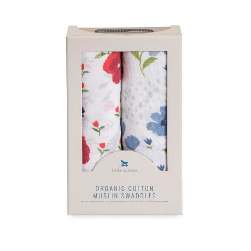  Little Unicorn Organic Cotton Muslin Swaddle 2 Pack - Summer Poppy Set