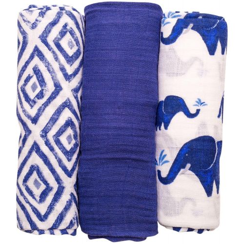  Little Unicorn Cotton Muslin Swaddle 3 Pack - Indie Elephant Set