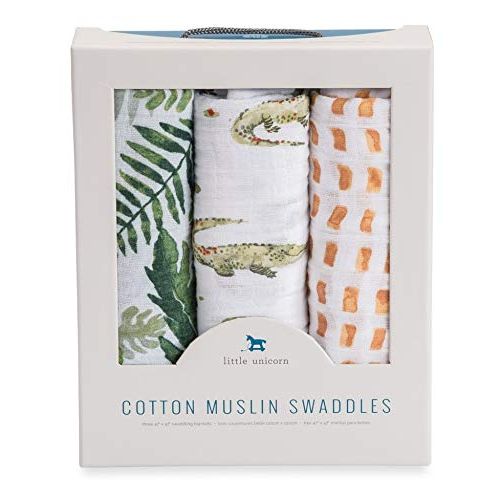  Little Unicorn Cotton Muslin Swaddle Blankets 3 Pack - Gators Set