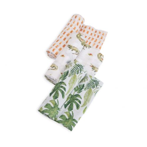  Little Unicorn Cotton Muslin Swaddle Blankets 3 Pack - Gators Set