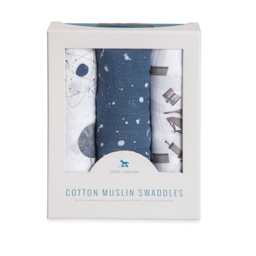  Little Unicorn Cotton Muslin Swaddle Blankets 3 Pack - Ground Control