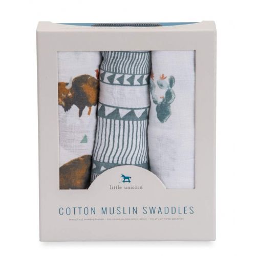  Little Unicorn Cotton Muslin Swaddle 3 Pack - Bison Set