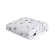 Little Unicorn Cotton Muslin Blanket Quilt - Hello Alphabet, Black, White