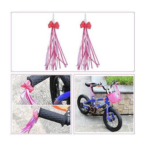  Kids Bike Horn, Children Bicycle Bell with 2 Pack Bike Handle Streamers Bike Accessories for Girls or Boys (Pink)…