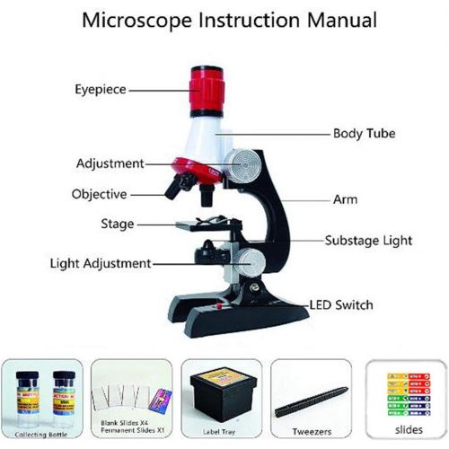 리틀 [아마존베스트]Little World Science Kits for Kids Beginner Microscope with LED 100X 400X and 1200X-Include Sample Prepared Slides 12pc- Educational Toy Birthday Gift