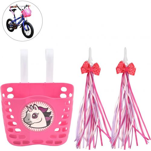  Little World Kids Bike Basket, Front Handlebar Bicycle Basket with 1 Pair Bike Streamers Bike Accessories for Girls and Boys