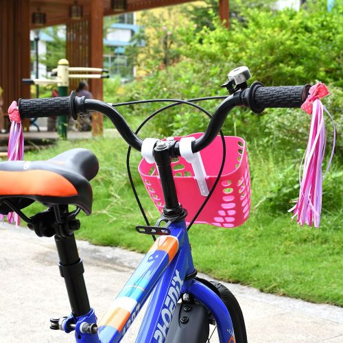  Little World Kids Bike Basket, Front Handlebar Bicycle Basket with 1 Pair Bike Streamers Bike Accessories for Girls and Boys