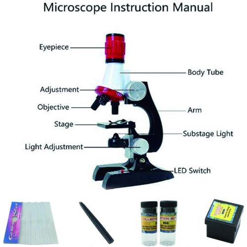  [아마존베스트]Little World Science Kits for Kids Beginner Microscope Kit with LED 100X 400X and 1200X Magnification Kids Educational Toy Birthday