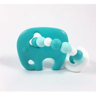 /LittleCheeksLtd Turquoise Elephant Teething Toy, teething ring, silicone teether, silicone beads, baby gift, food grade silicone, non-toxic, modern