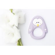 /LittleCheeksLtd Purple Penguin Teether, silicone, teething toy, silicone beads, teething beads, teething baby, baby gift, modern, handmade, gender neutral