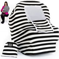 LittleGiggle Nursing Cover Carseat Canopy | 5-in-1 Car Seat Covers for Babies, Stretchy Baby Car Seat Cover, Infant Stroller, Carseat Cover for Boys & Girls, Breastfeeding Cover Ups  Black & W