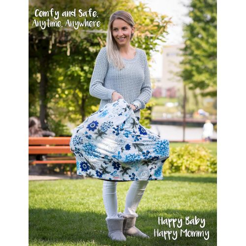  LittleGiggle 5-in-1 Nursing Cover Carseat Canopy | Multi-Use Breastfeeding Cover Scarf, Stretchy Baby Car Seat Covers, Stroller, Carseat Cover Blue for Girls & Boys,Perfect Shower Gifts  Flora