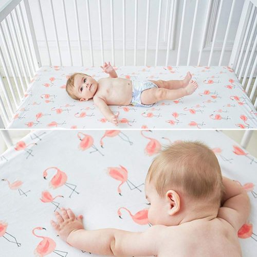  LittleJump Flamingo Crib Sheet - Jersey Cotton Crib Mattress for Toddler Bed, Baby Sheets for Crib Toddler Bed Sheets Girl Crib Sets for Girls (Flamingo)