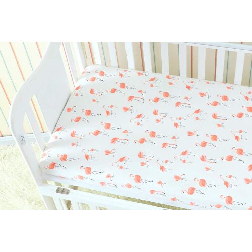  LittleJump Flamingo Crib Sheet - Jersey Cotton Crib Mattress for Toddler Bed, Baby Sheets for Crib Toddler Bed Sheets Girl Crib Sets for Girls (Flamingo)