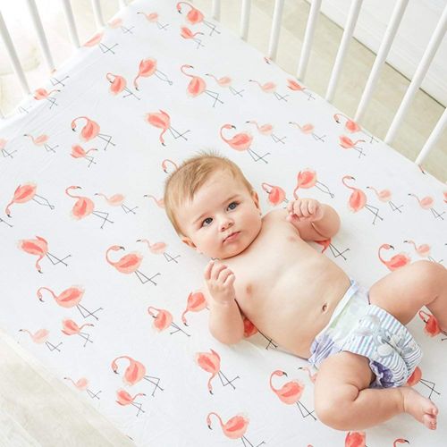  LittleJump Flamingo Crib Sheet - Jersey Cotton Crib Mattress for Toddler Bed, Baby Sheets for Crib Toddler Bed Sheets Girl Crib Sets for Girls (Flamingo)