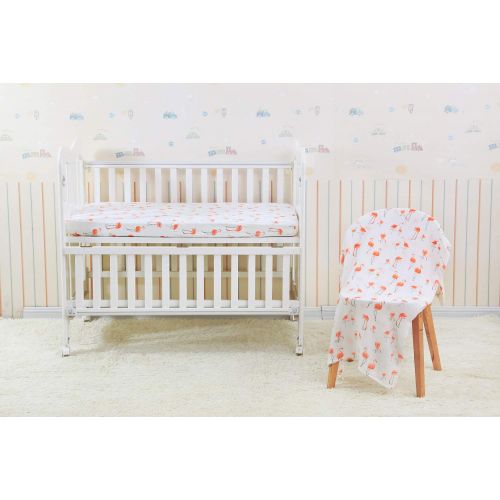  LittleJump Flamingo Crib Sheet - Jersey Cotton Crib Mattress for Toddler Bed, Baby Sheets for Crib Toddler Bed Sheets Girl Crib Sets for Girls (Flamingo)