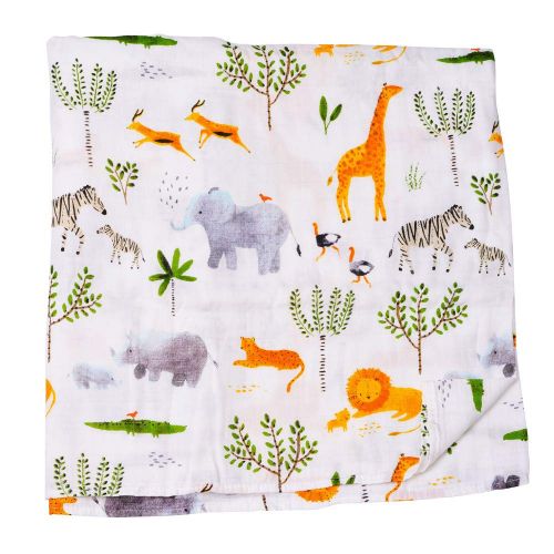  LittleJump Bamboo Muslin Swaddle Blankets - 2 PackWoodland & Jungle Print Gender Neutral Muslin Blanket Swaddle Wrap Baby Blankets for Boys and Girls by Little Jump (Woodland & Jungle)