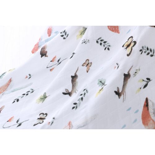  LittleJump Bamboo Muslin Swaddle Blankets - 2 PackWoodland & Jungle Print Gender Neutral Muslin Blanket Swaddle Wrap Baby Blankets for Boys and Girls by Little Jump (Woodland & Jungle)