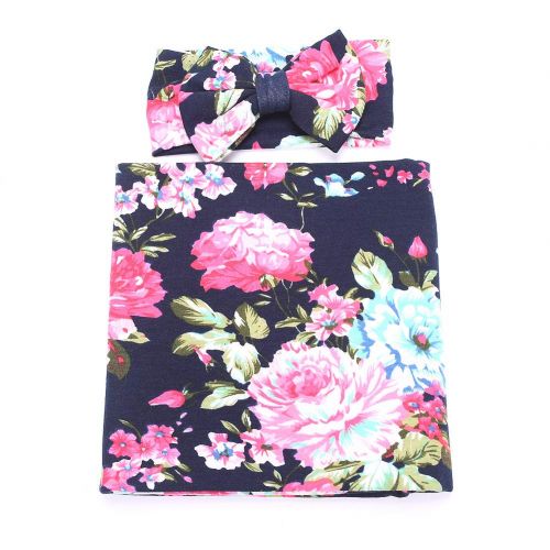  LittleJump 3 Sets Nerborn Receiving Blanket and Headband Set Flower Print Baby Swaddle Wrap Floral Baby Blankets for Girls and Boys.