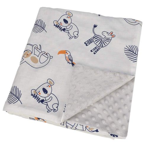  LittleJump Oversized 56x 44 Muslin Toddler Blanket with Soft Minky Dotted Backing, Unisex Baby Blanket for Boys and Girls. (Grey)