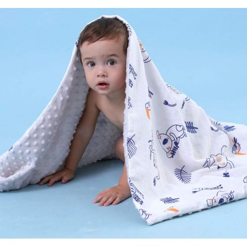 LittleJump Oversized 56x 44 Muslin Toddler Blanket with Soft Minky Dotted Backing, Unisex Baby Blanket for Boys and Girls. (Grey)