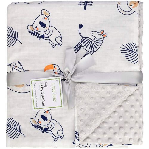  LittleJump Oversized 56x 44 Muslin Toddler Blanket with Soft Minky Dotted Backing, Unisex Baby Blanket for Boys and Girls. (Grey)